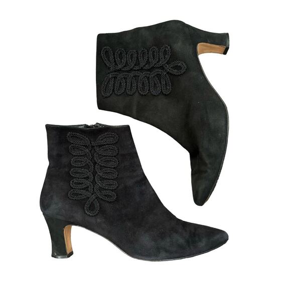 Sesto Meucci Womens Size 6.5 Embellished‎ Black Suede Kitten Heel Ankle Boots - Picture 1 of 9